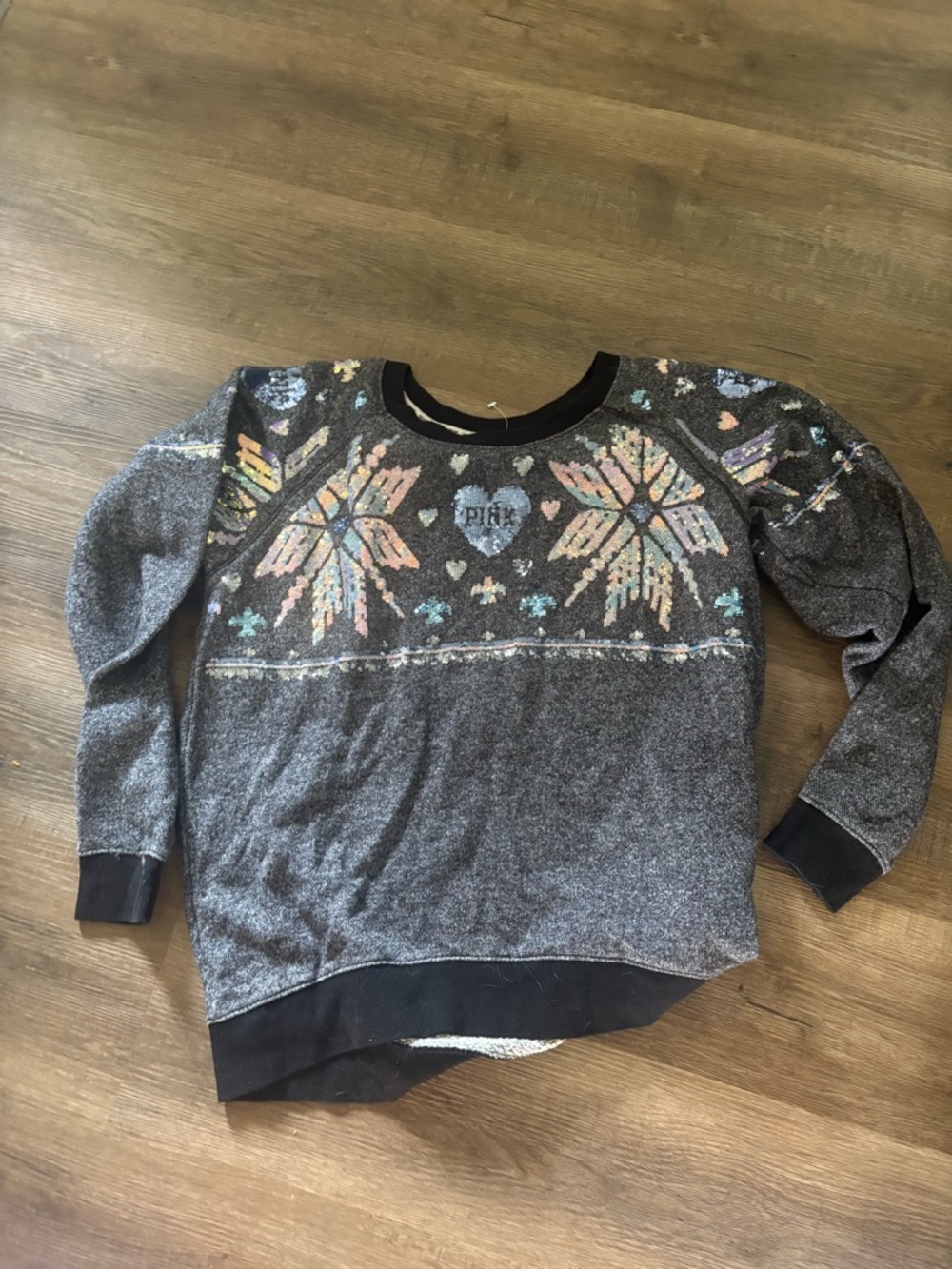 PINK Snowflake Grey Patterned Pullover Sweater